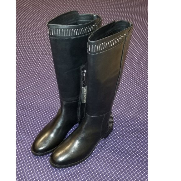 Stelle Monelle Black Leather Micro Studded Tall Boots Women’s Size 9 - Picture 2 of 13